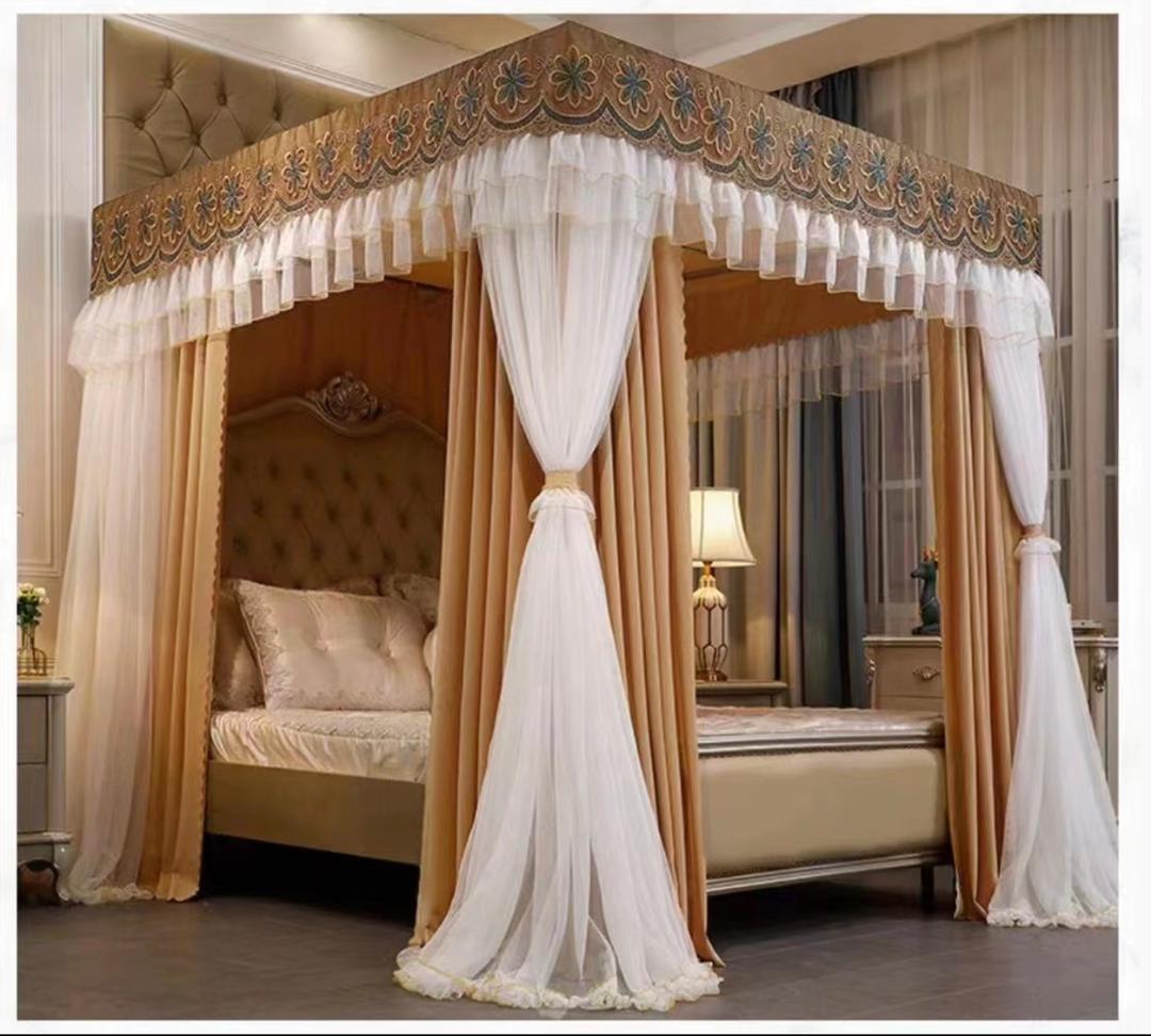 Bed Canopy Luxury Floor-Standing Bed Canopy Four Seasons Home Decorative Bed Curtain for 2m Bed, Double Layer Detachable with Mounting Brackets